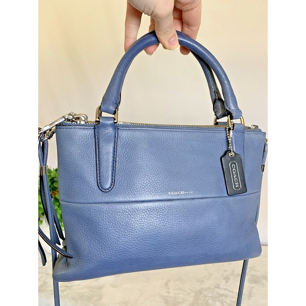 COACH Pebbled Mini Borough Bag Silver Washed Chambray Blue 28163